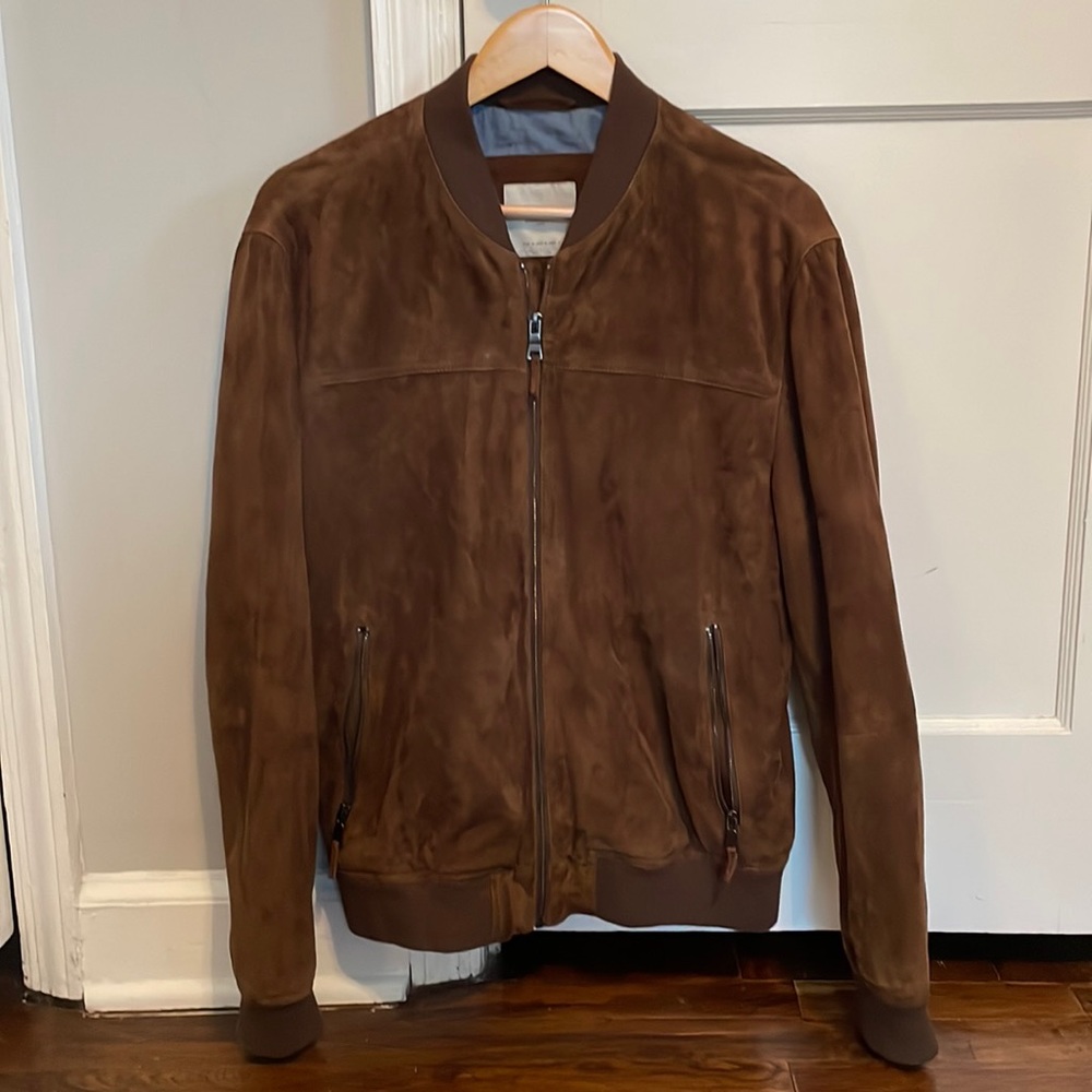 Mango Men’s Suede Leather Bomber Jacket size Medium